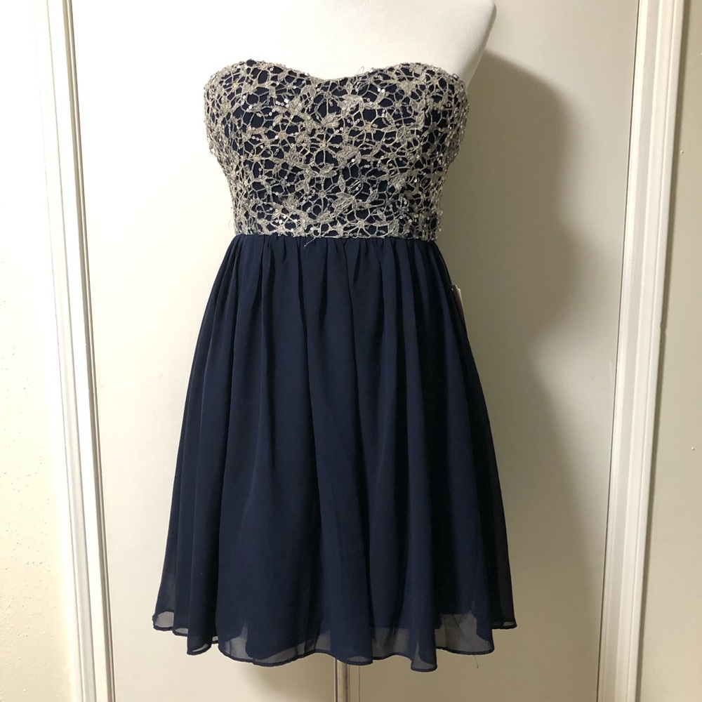 Gianni Bini Strapless Embellished NavyBlue Dress - Picture 1 of 8